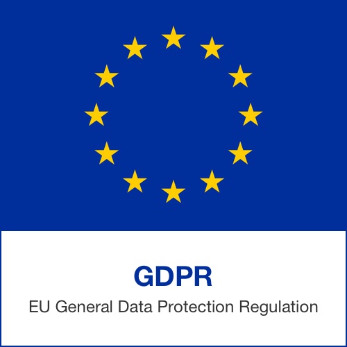 European Union symbol alongside text which reads "GDPR EU General Data Protection Regulation."