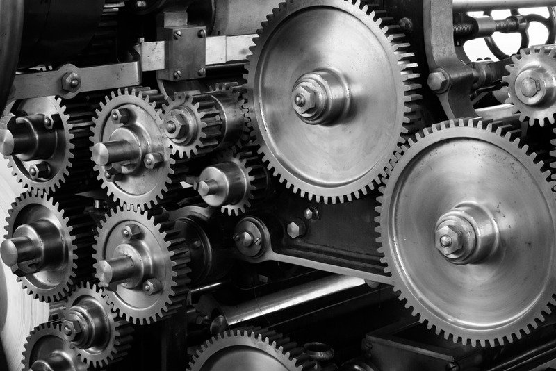 Cogs in black and white.
