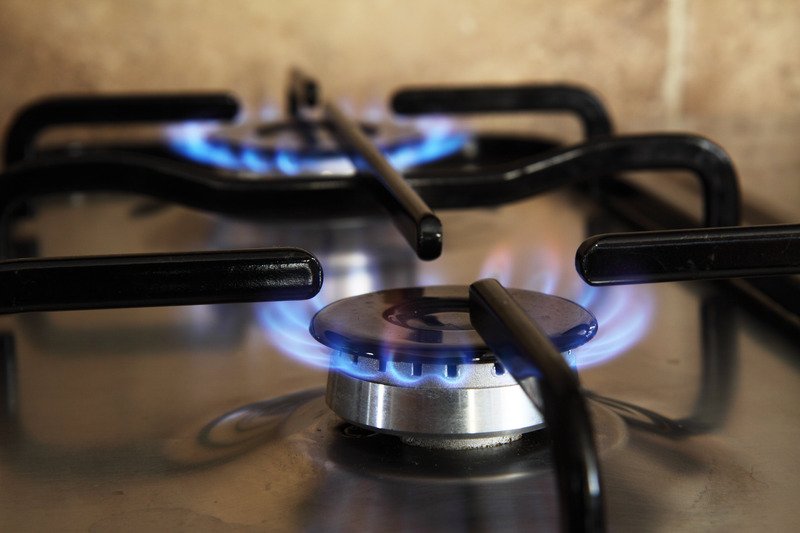 A lit gas stove.
