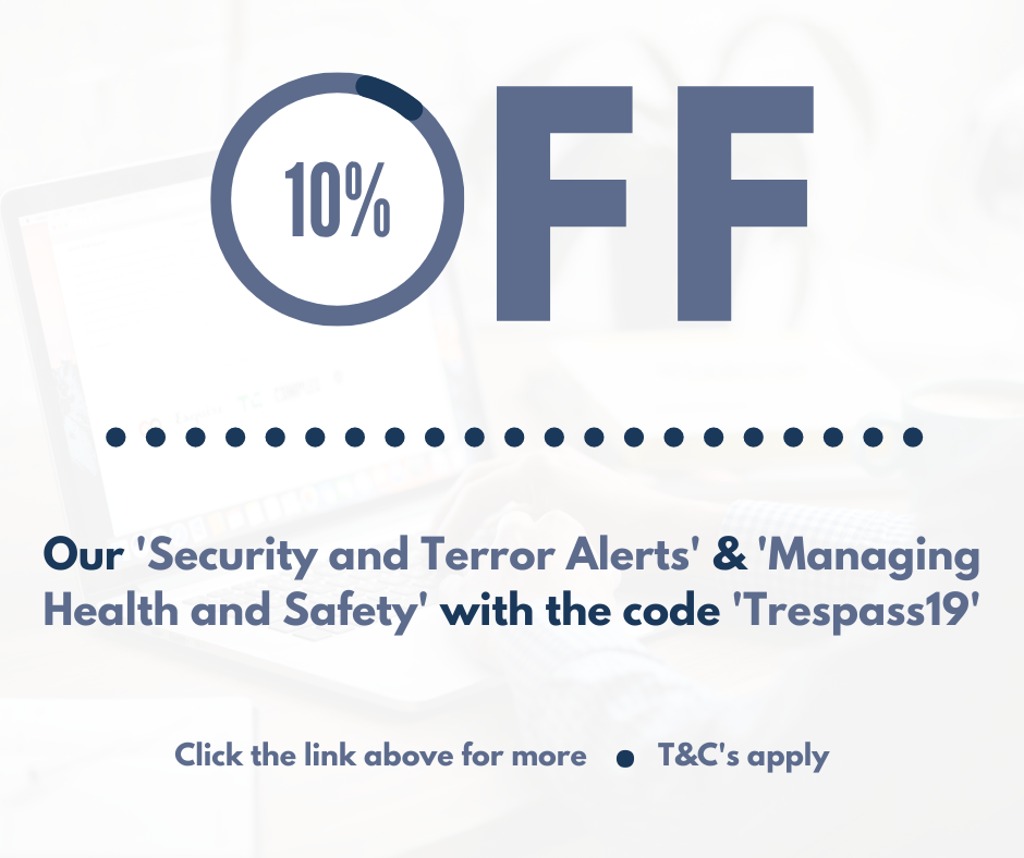 10% Off 'Security and Terror Alerts' and 'Managing Health and Safety' for November's HOM Trespassing.