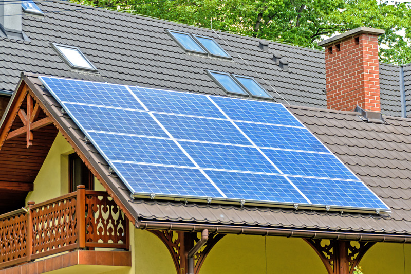 Solar panels on the roof of a house.