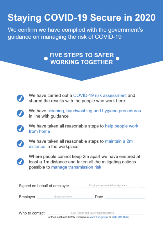 Staying Covid-19 Secure in 2020 Government poster