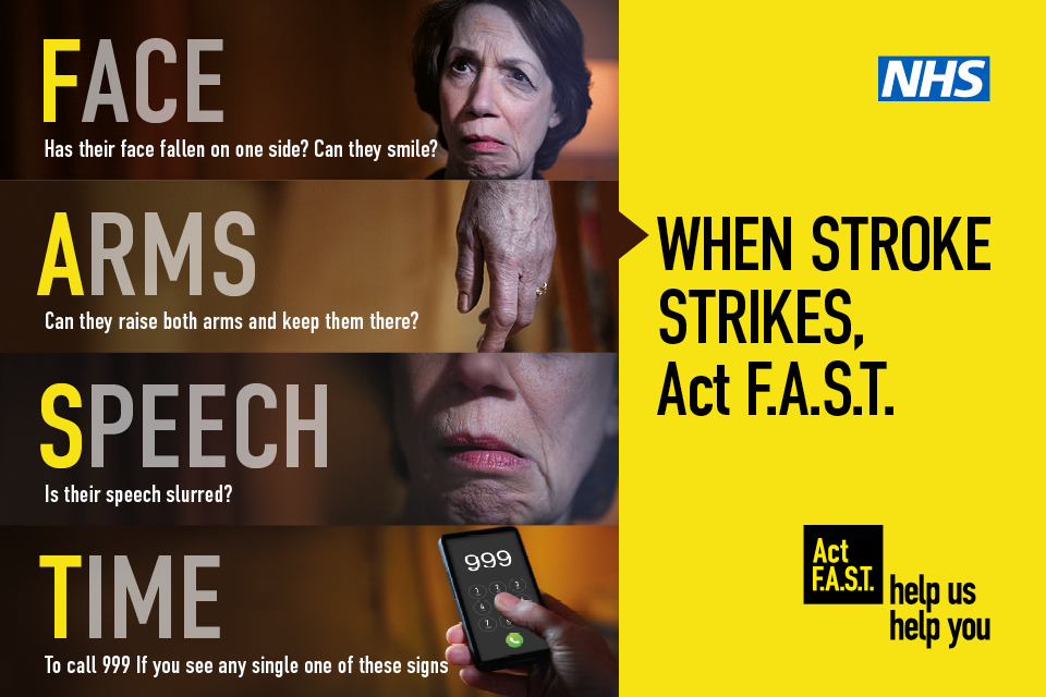 Infograph for Act F.A.S.T (Face, Arms, Speech, Time) campaign that tells you the symptoms of a stroke.