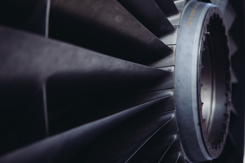 An up-close image of blades of a turbine.