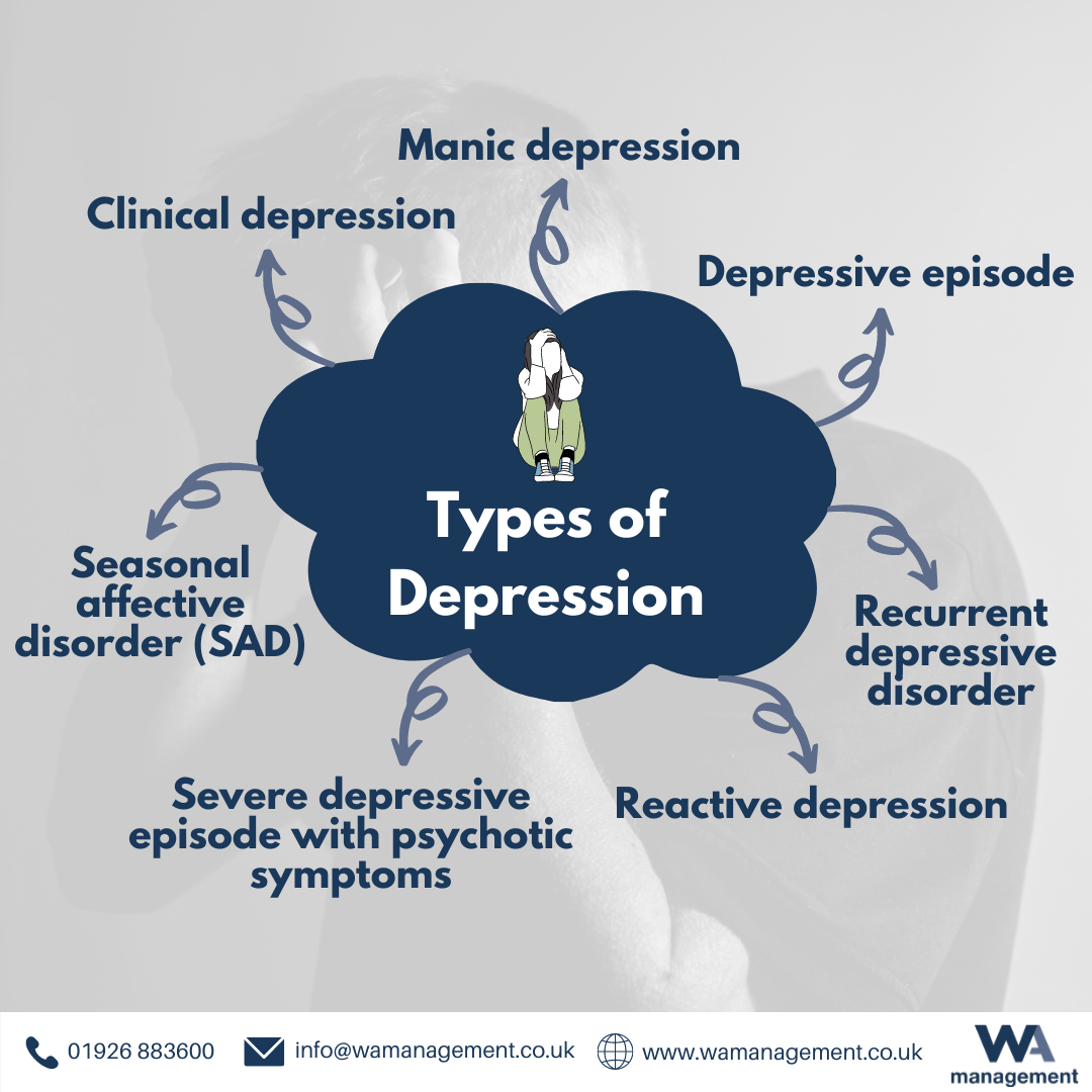 A mindmap showing 7 types of depression.
