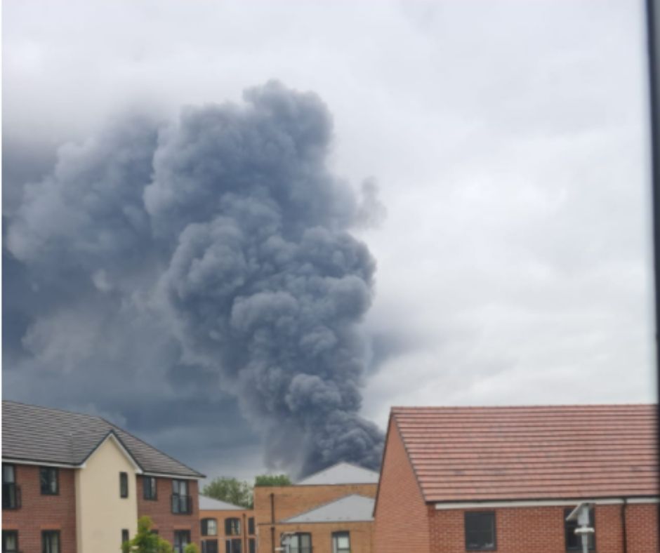 View of cloud of smoke from the fire in Leamington Spa