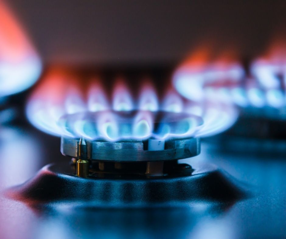 A lit gas hob