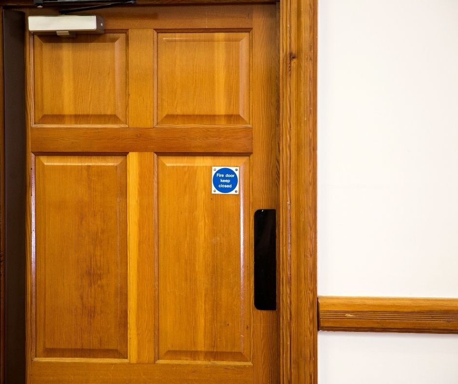 A wooden fire door