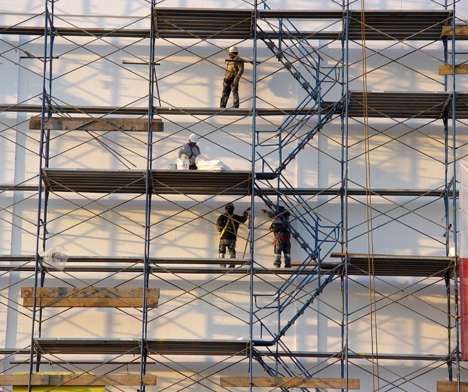 Workmen on scaffolding