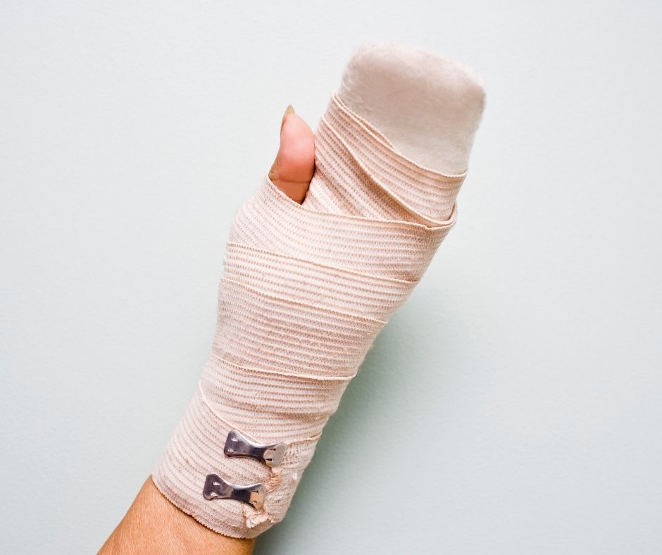 A bandaged hand