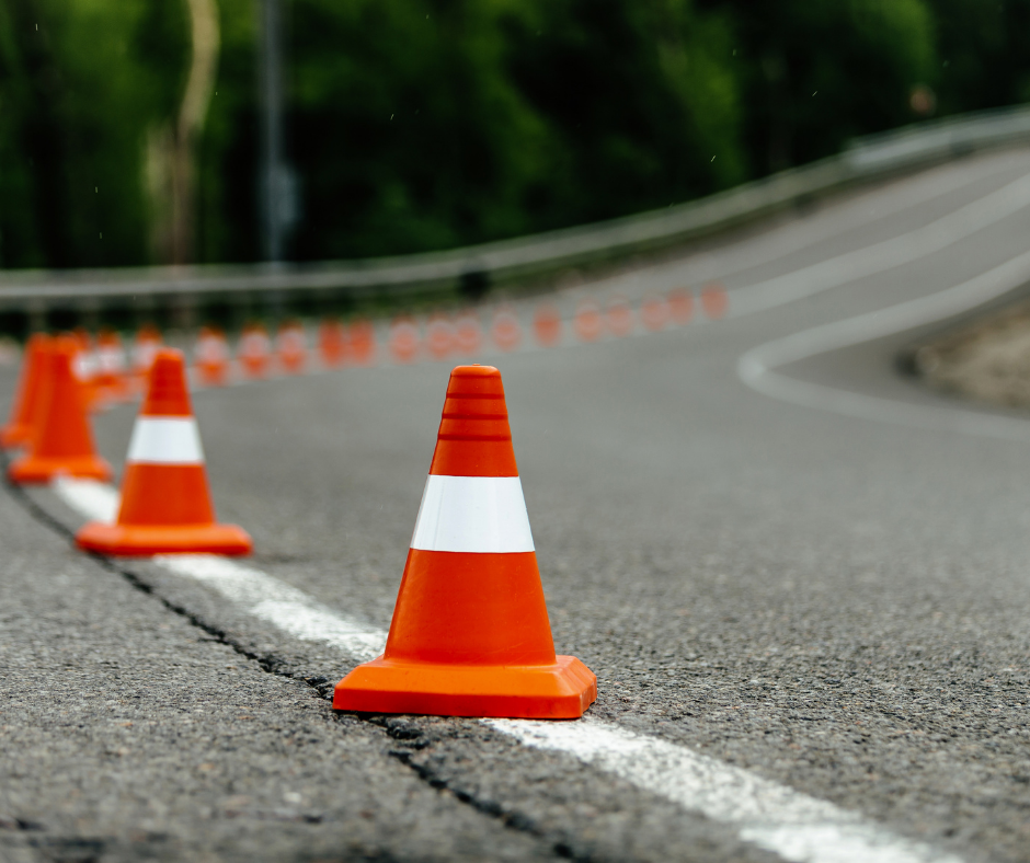 Traffic cones on road