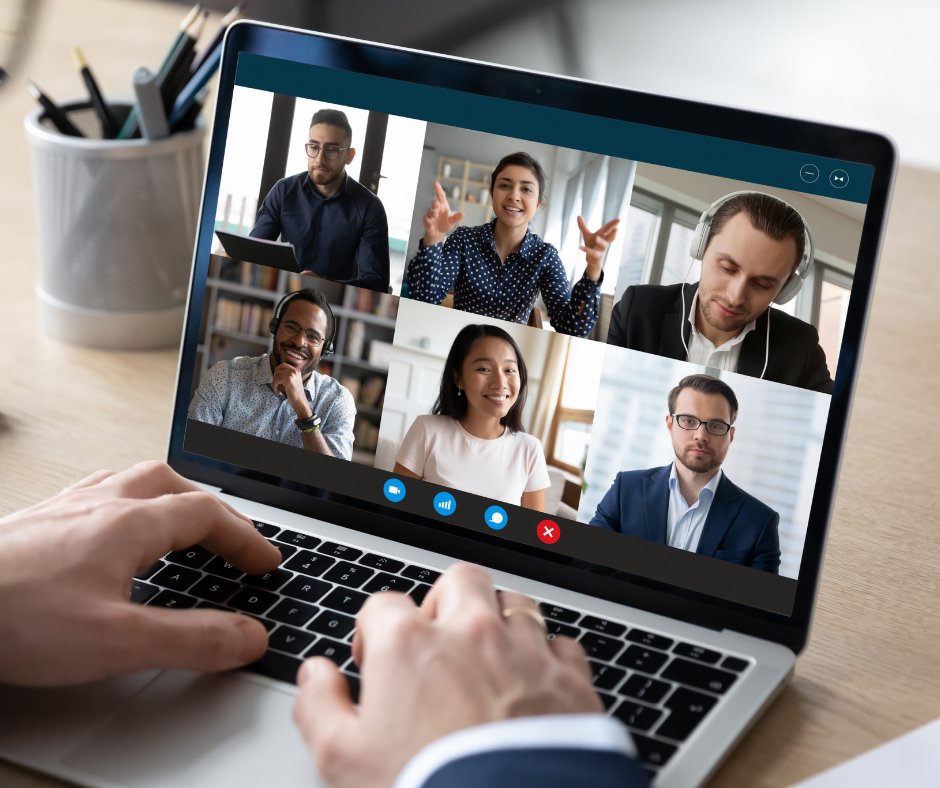Laptop with a video conference on the screen