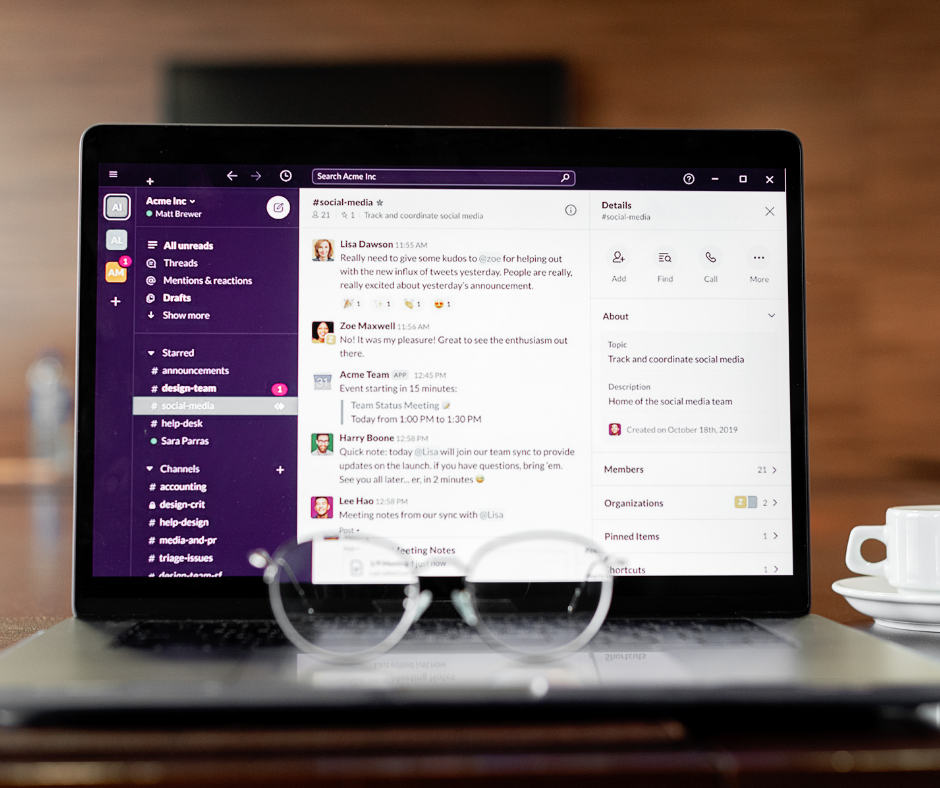 Laptop displaying Slack