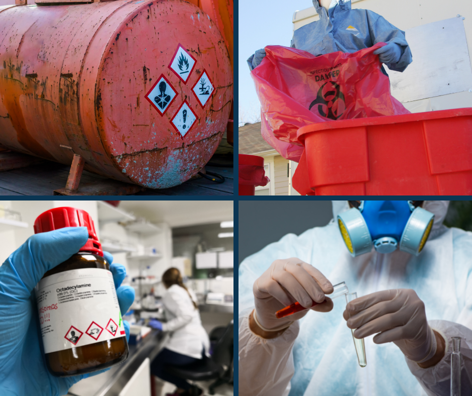 Collage of four pictures of hazardous substances