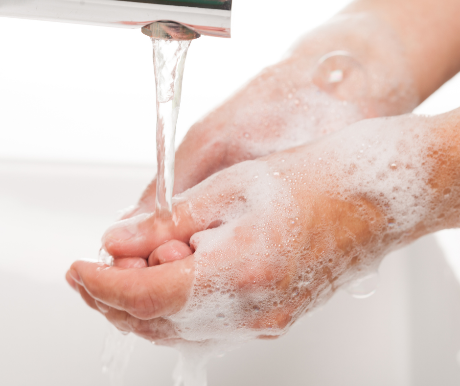 Hands washing in soap and water