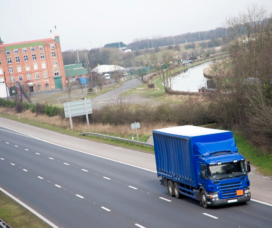 Blue HGV on the road