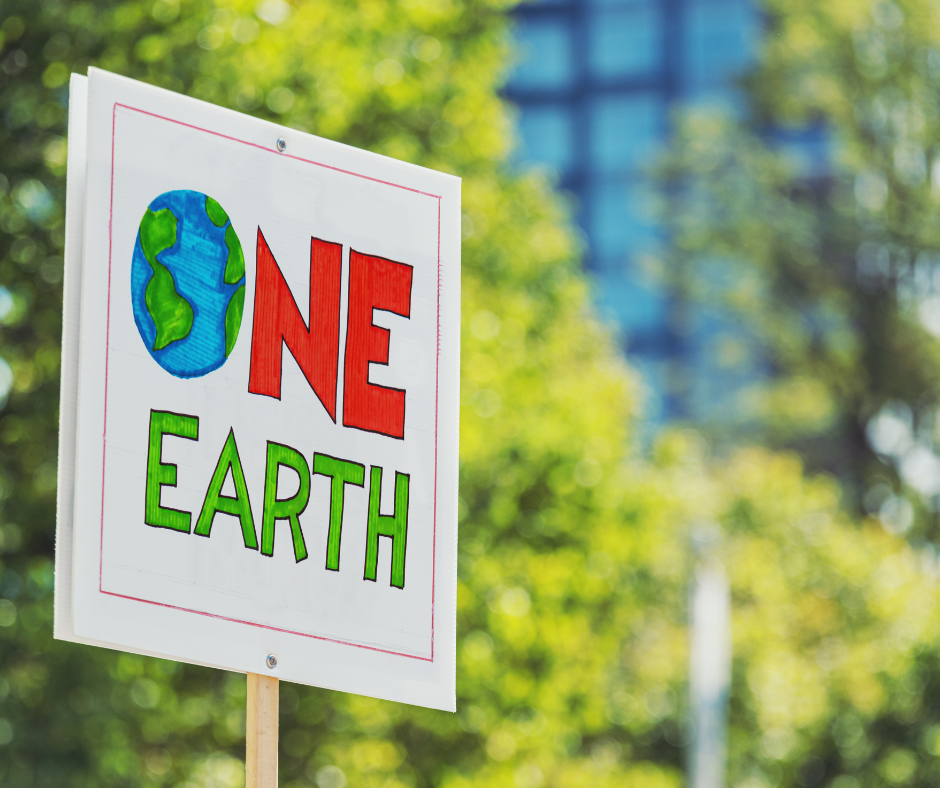 Climate change 'one earth' protest sign