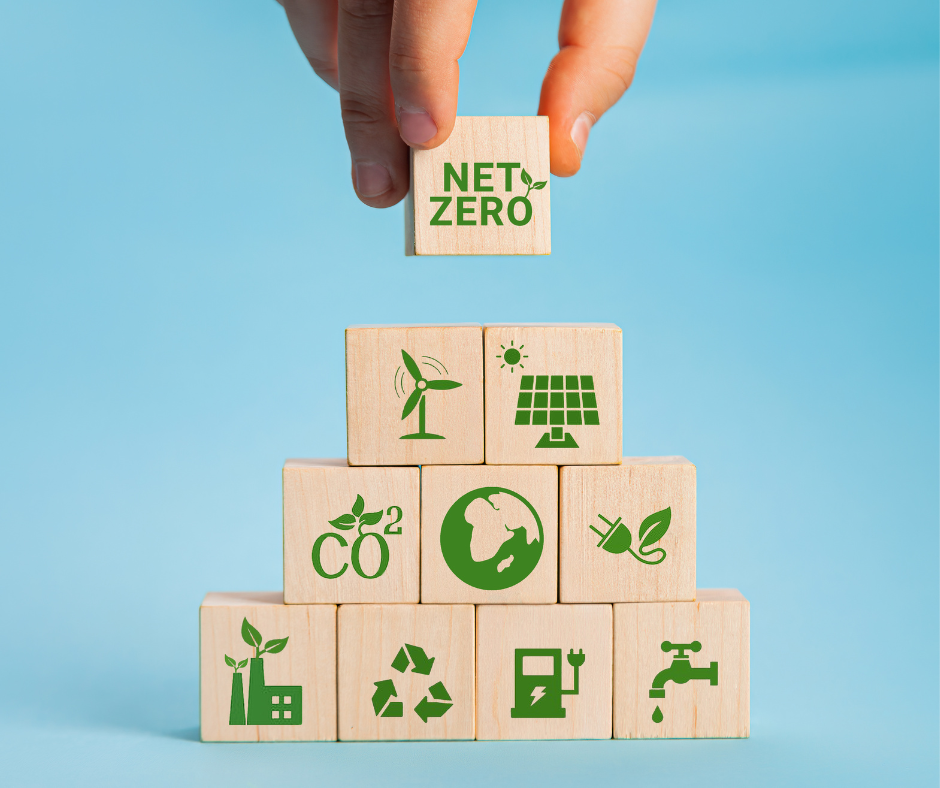 Building blocks with net zero icons