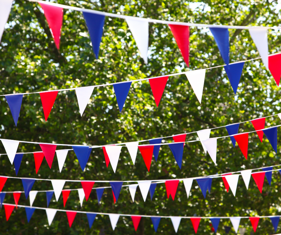 red, white and blue bunting