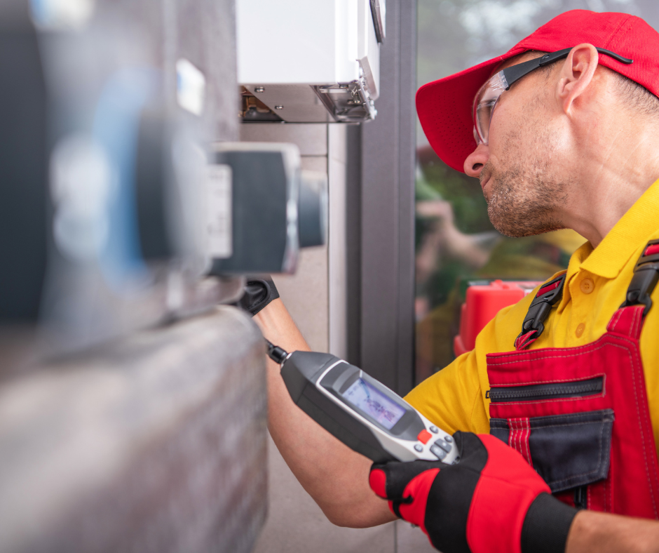 Worker performing gas leak check