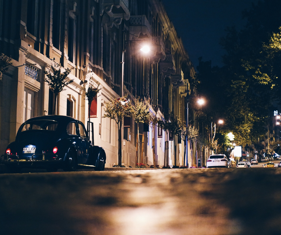 Street lit up at night