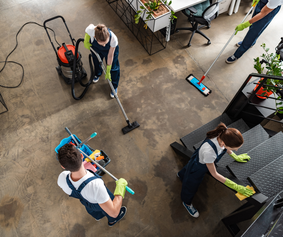 Cleaners cleaning an office