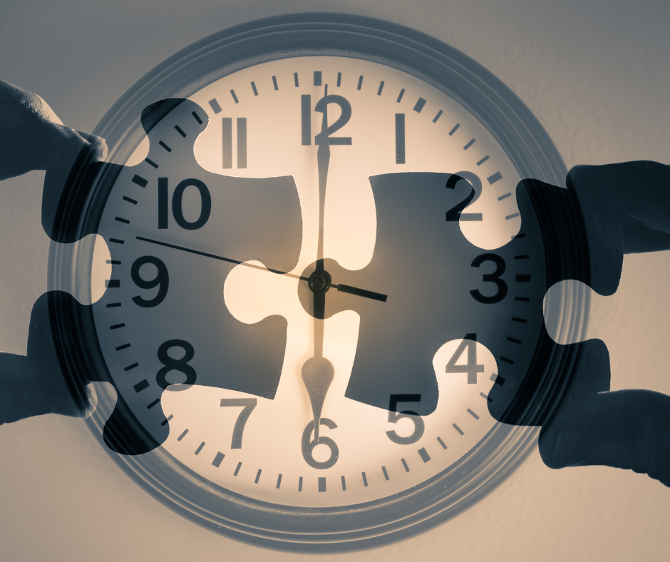 Clock with puzzle pieces over it