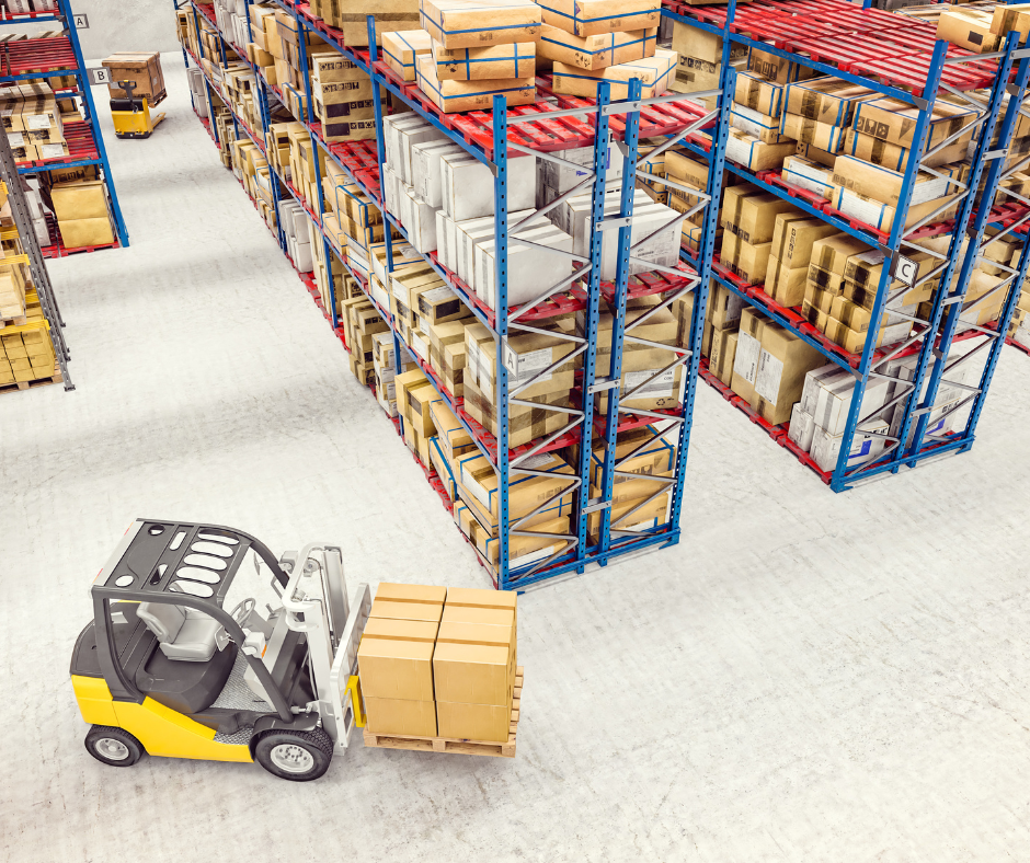 Forklift in a warehouse