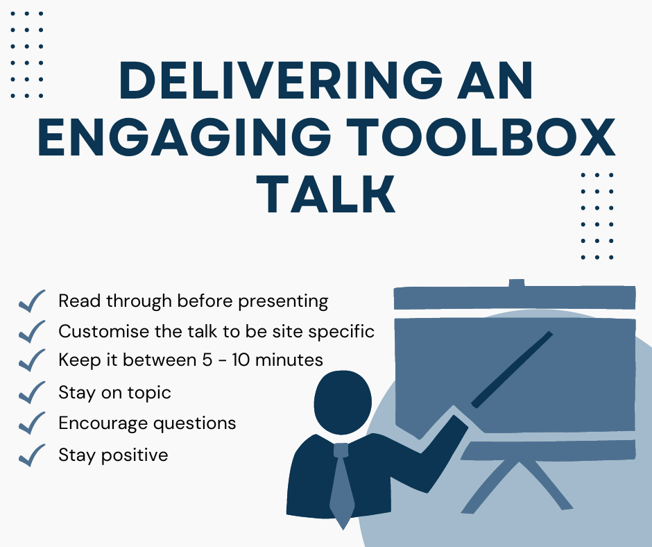 how to deliver an engaging toolbox talk infographic, covering what is described in the text