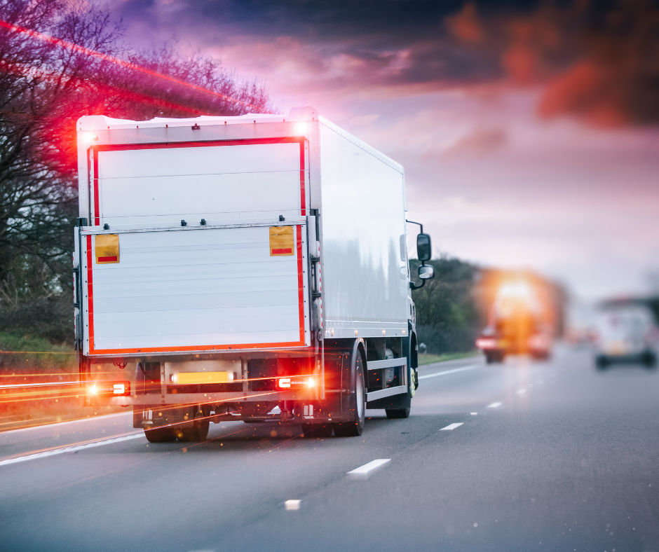 back of a white lorry on road