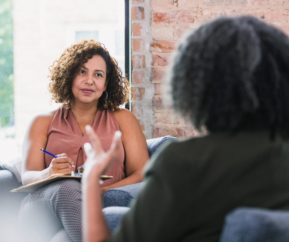 two women talking
