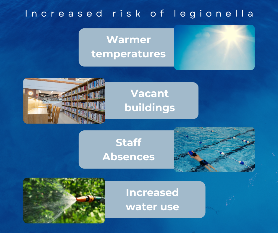 factors that increase the risk of legionella in summer as described in text